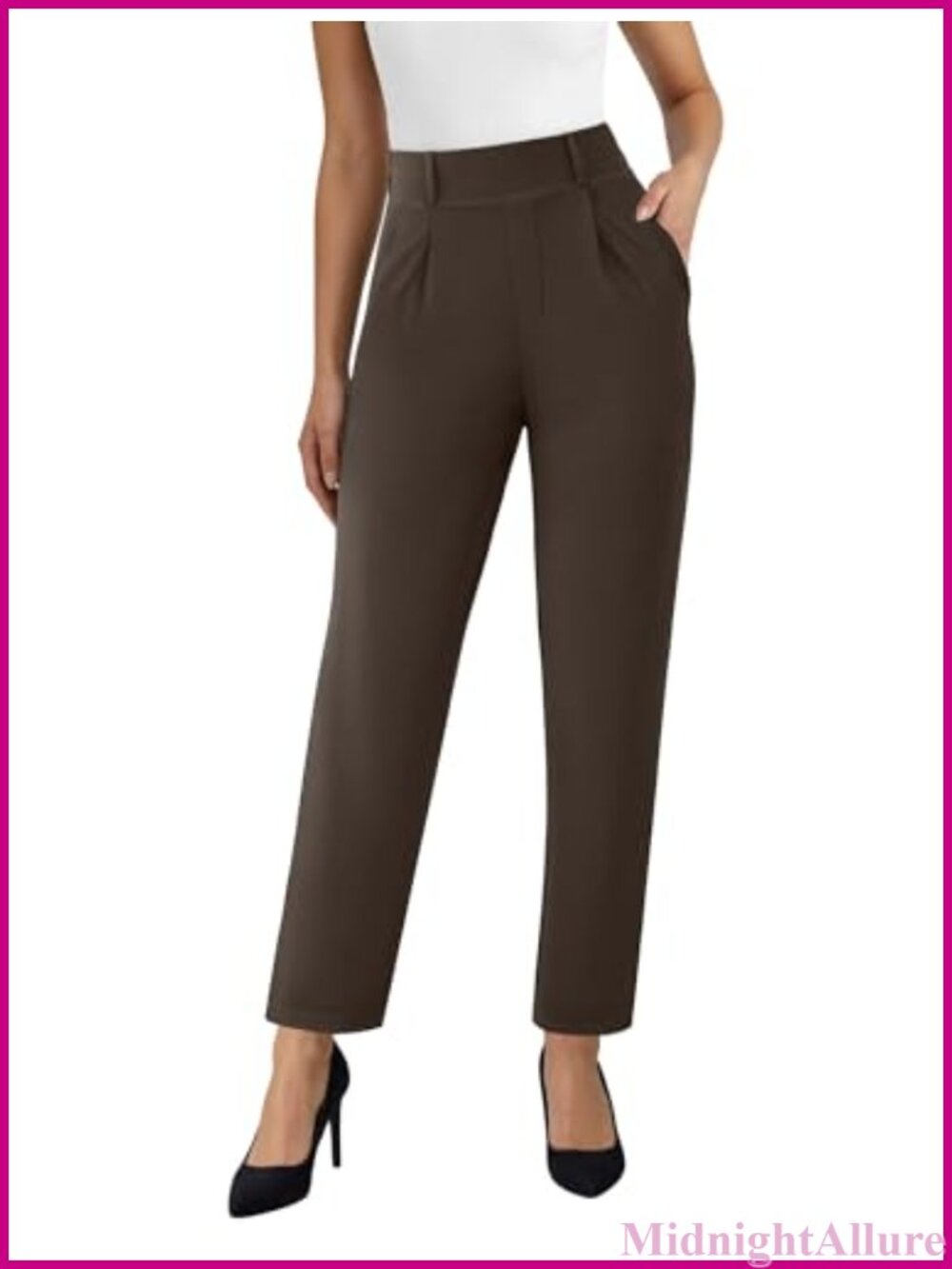 Straight Leg Pull On Dress Pants Stretch Work Slacks High Rise Trousers